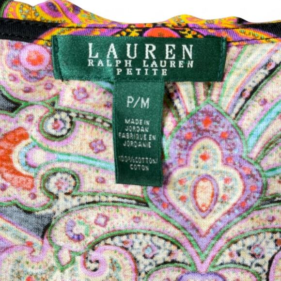 Lauren Ralph Lauren Sleeveless Top M PET Paisley Exaggerated Ruffle Y2K Dopamine - Picture 4 of 9